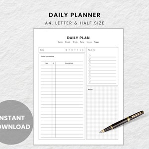 Personal Daily Planner | Productivity Planner | Daily Hourly Planner | Instant Download | A4/Letter/Half Letter