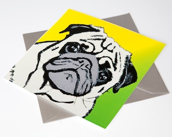 Old Pug Reclined Square Greeting Card- Pug Dog Card,pug Dog - View #6