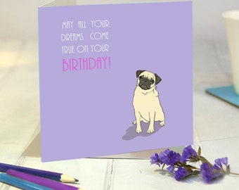 Pug Birthday Card - Pug Greetings Card - Dog Birthday Card - Dog Greetings Card - Pug Lovers Card