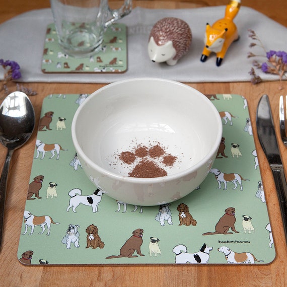 Placemats dog design olive dog print placemats gift for dog lovers dog themed homeware dog mum present dining table mats dog design set
