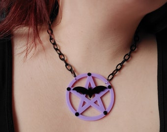 pastel goth purple blakc bat charm necklace choker y2k egirl punk festival pentagram jewelry black spider fairy kei  j-fashion cute resin