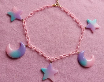 kawaii pastel pink blue shooting star charm necklace choker y2k egirl festival egl jewelry fairy kei j-fashion cute harajuku fashion