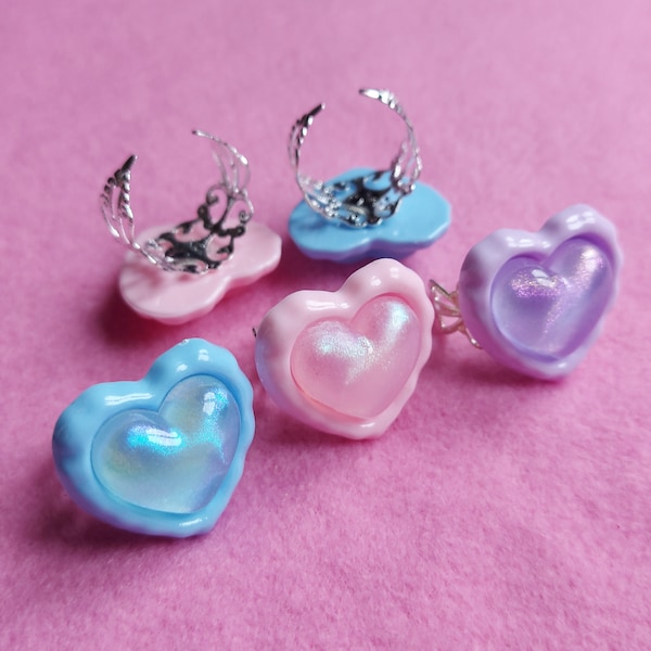 Kawaii/cute pastel heart shaped macaron strawberry ring |harajuku fashion, egl, fairy kei, party kei punk pink purple mint