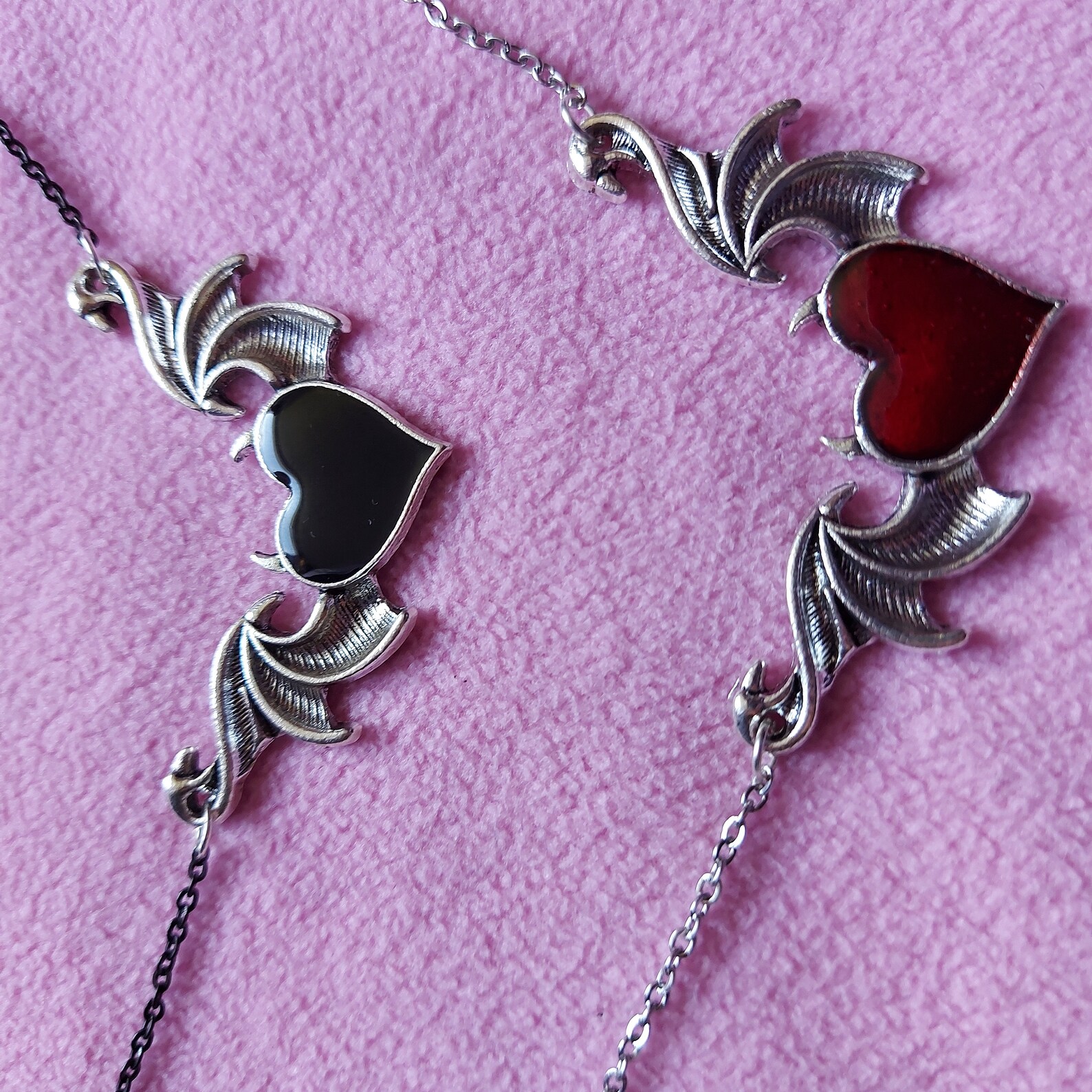 Pastel Goth Red and Black Heart With Devil Wings Necklace Punk Etsy