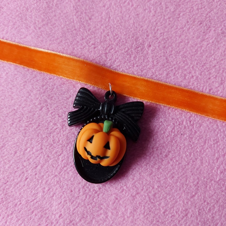 Pastel orange and black kawaii pumpkin cameo halloween charm Choker lollipop baby wings kawaiicute bow mint pink glitter bunny donut bow
