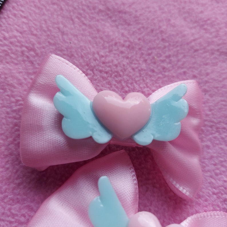harajuku pastel goth cute lolita fairy kei punk easter hair accessory Kawaii pastel sweet pink and blue hair bow clips halloween set of 2