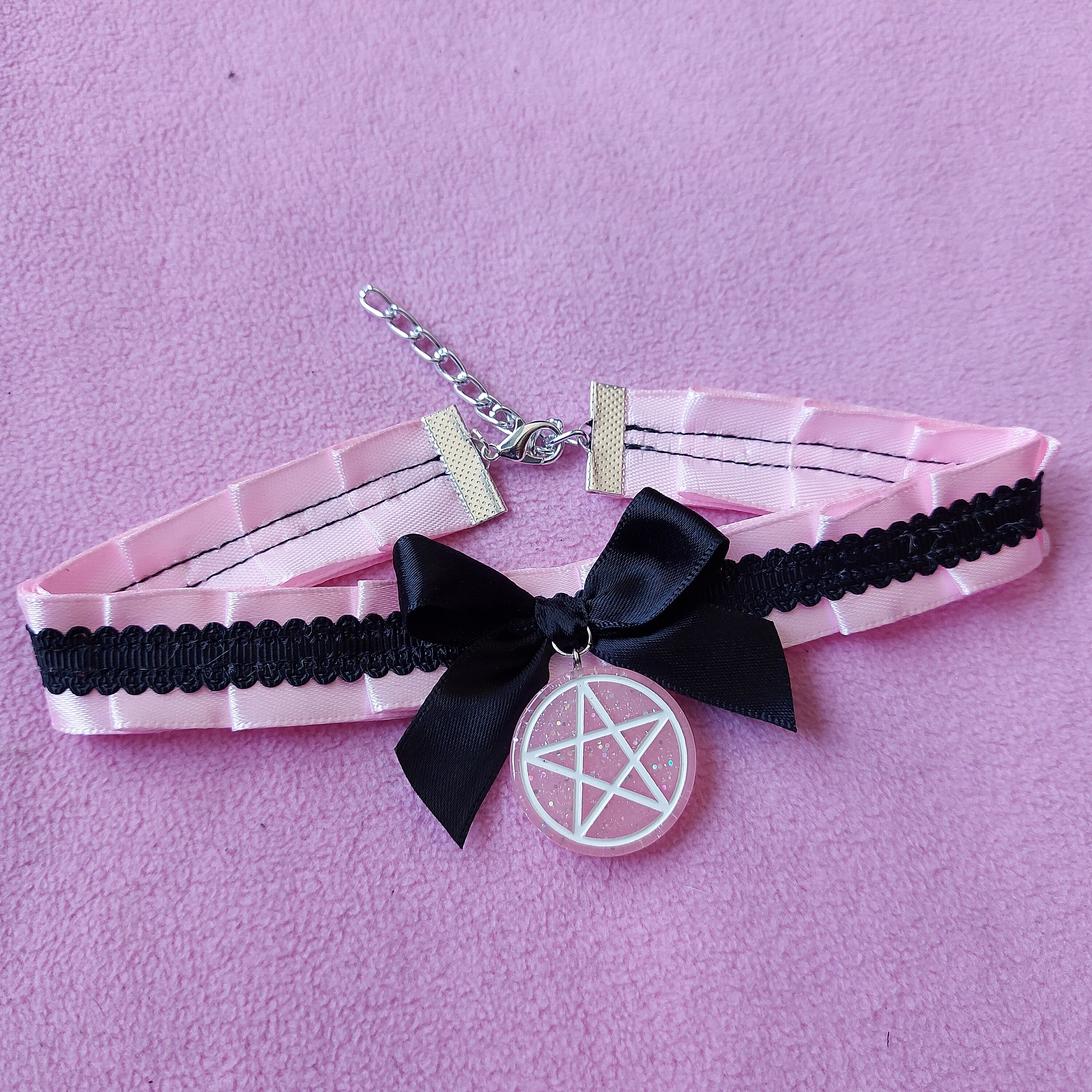 Pastel Goth Collar Choker Pentagram Lace Black Pink Bat Wing - Etsy