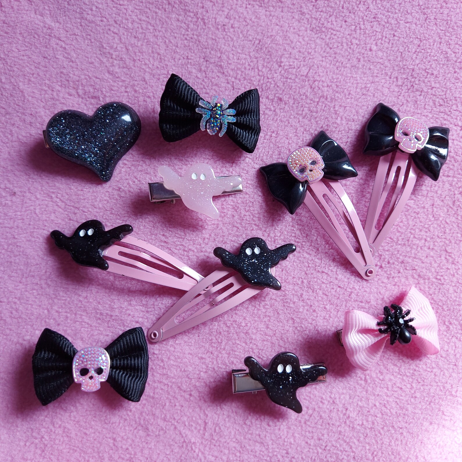 Pastel Goth Black and Pink Hair Accessories Hairclips Set Etsy