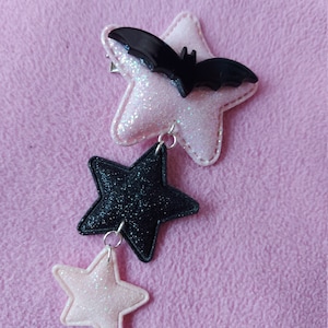 Pastel goth Dangle star bat fabric hairclips kawaii cute pastel pink black purple egl fairy kei dolly party punk decora hairaccessorie