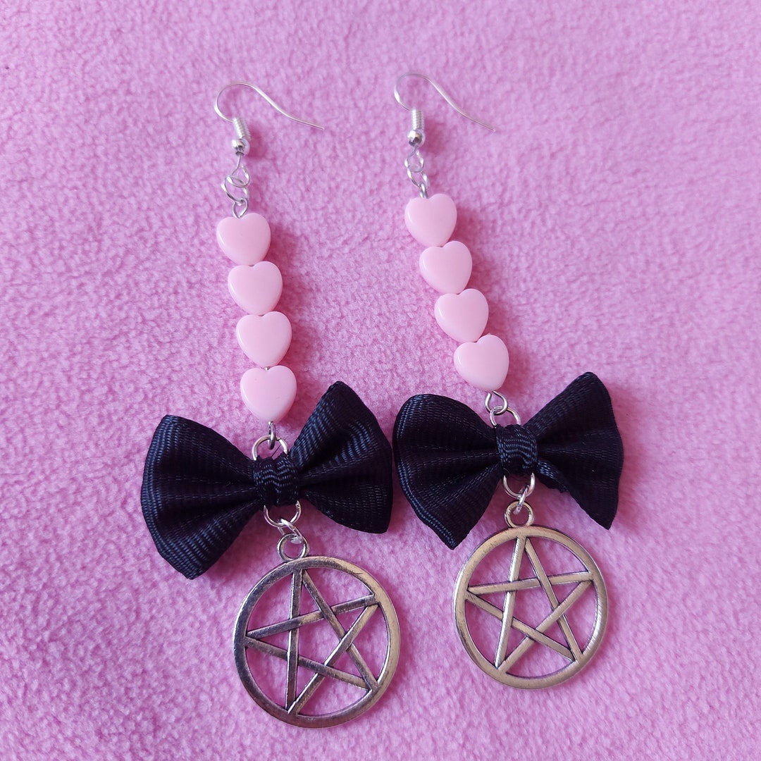 Kawaii/cute Pastel Goth Pentagram Bow Earrings Halloween - Etsy