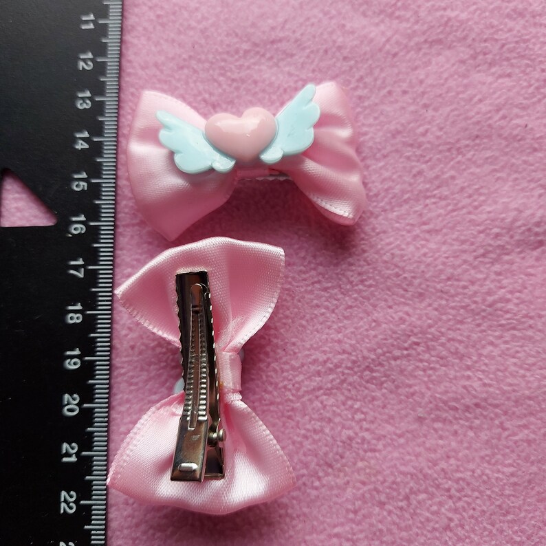 harajuku pastel goth cute lolita fairy kei punk easter hair accessory Kawaii pastel sweet pink and blue hair bow clips halloween set of 2