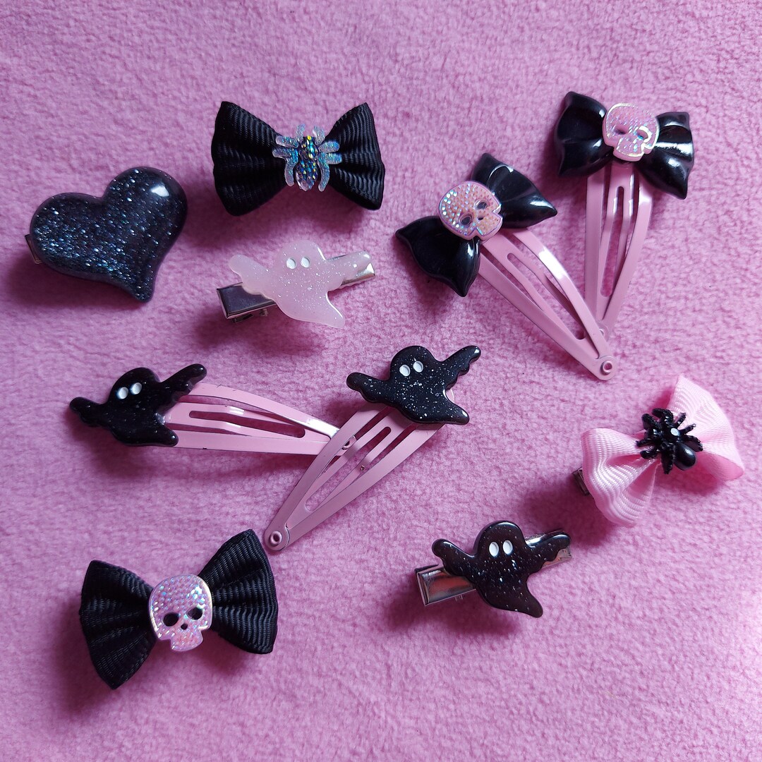 Pastel Goth Black and Pink Hair Accessories Hairclips Set Etsy