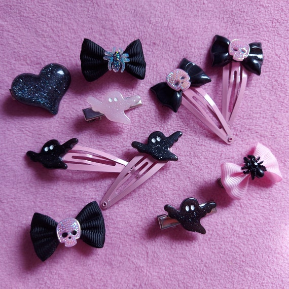 Pastel Goth Black and Pink Hair Accessories Hairclips Set Etsy