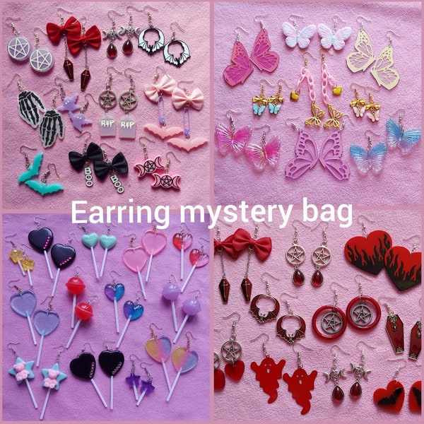 Kawaii dangle earrings lucky bags fukubukuro mystery box cute pastel goth fairy kei egl jewelry gothic egirl sweets candy chocolate punk