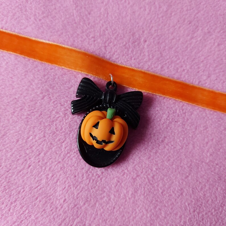 Pastel orange and black kawaii pumpkin cameo halloween charm Choker lollipop baby wings kawaiicute bow mint pink glitter bunny donut bow