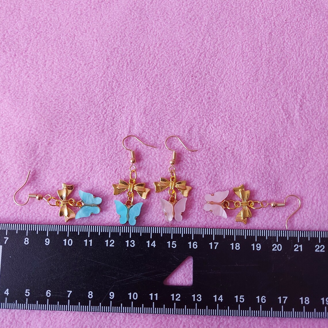 Kawaii Pastel Butterfly and Bow Gold Coloured Earrings Pink Etsy