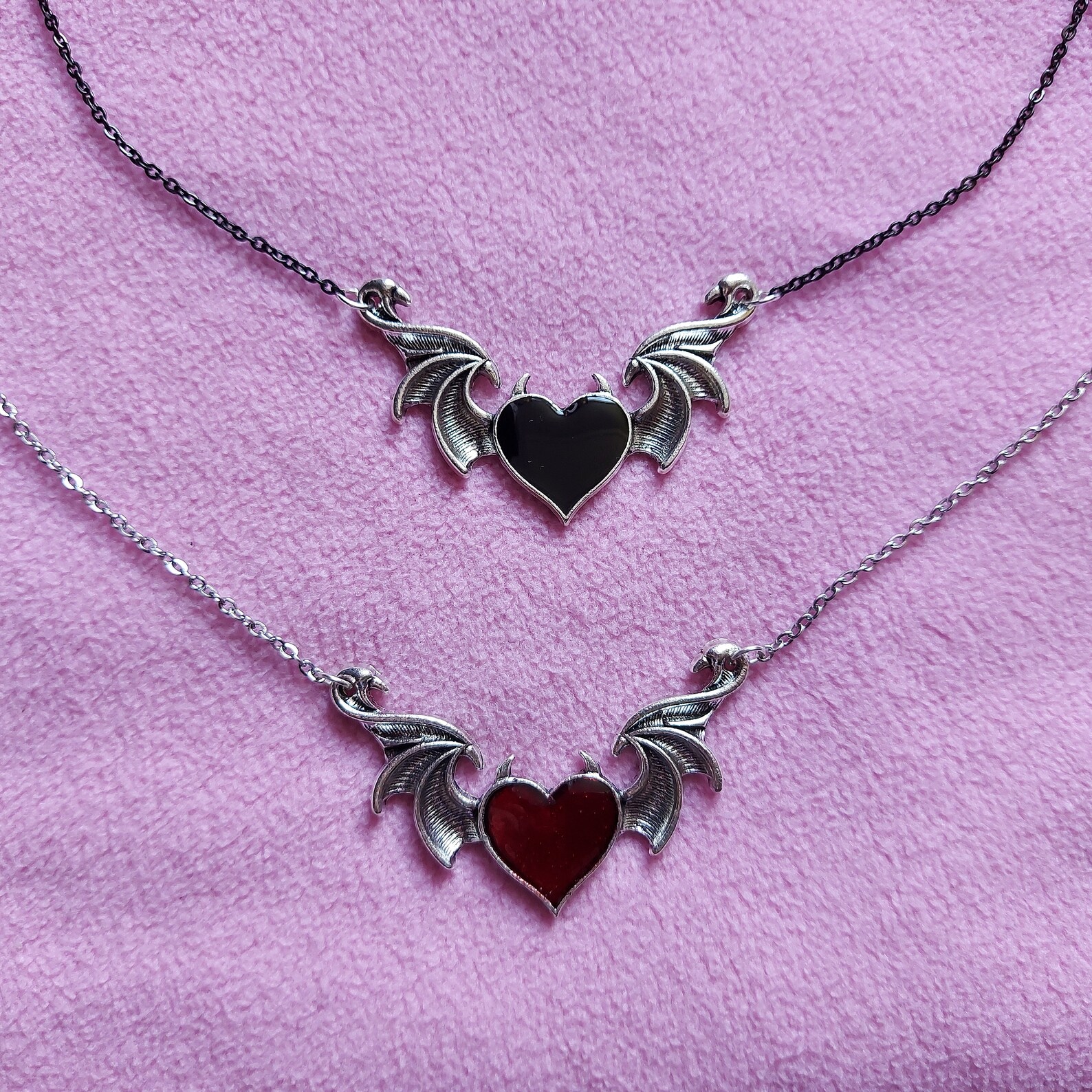 Pastel Goth Red and Black Heart With Devil Wings Necklace Punk Etsy