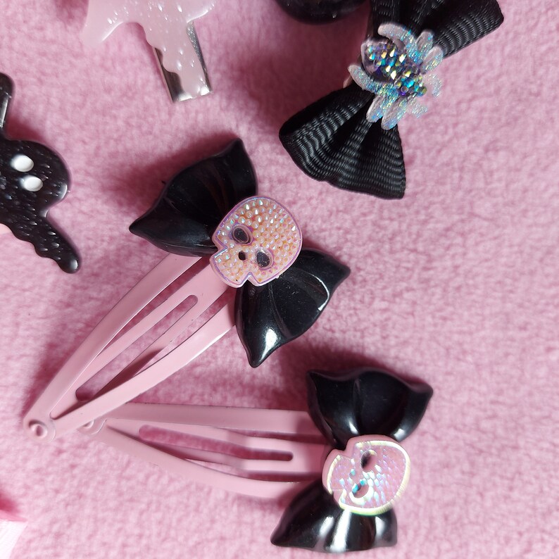 Pastel Goth Black and Pink Hair Accessories Hairclips Set Etsy