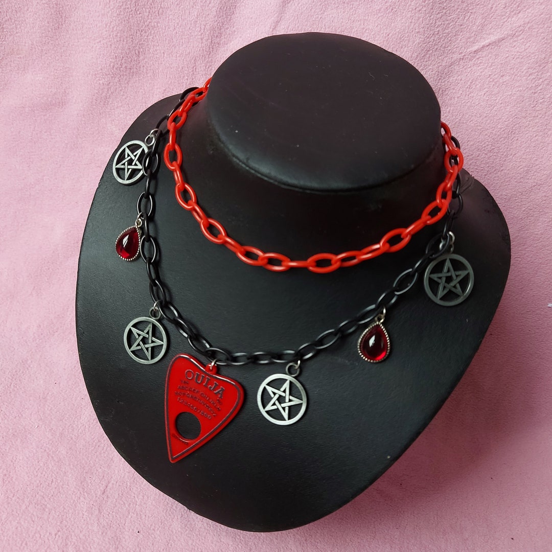 Pastel Goth Red & Black Occult Charm Necklace Choker Y2k Egirl Punk ...