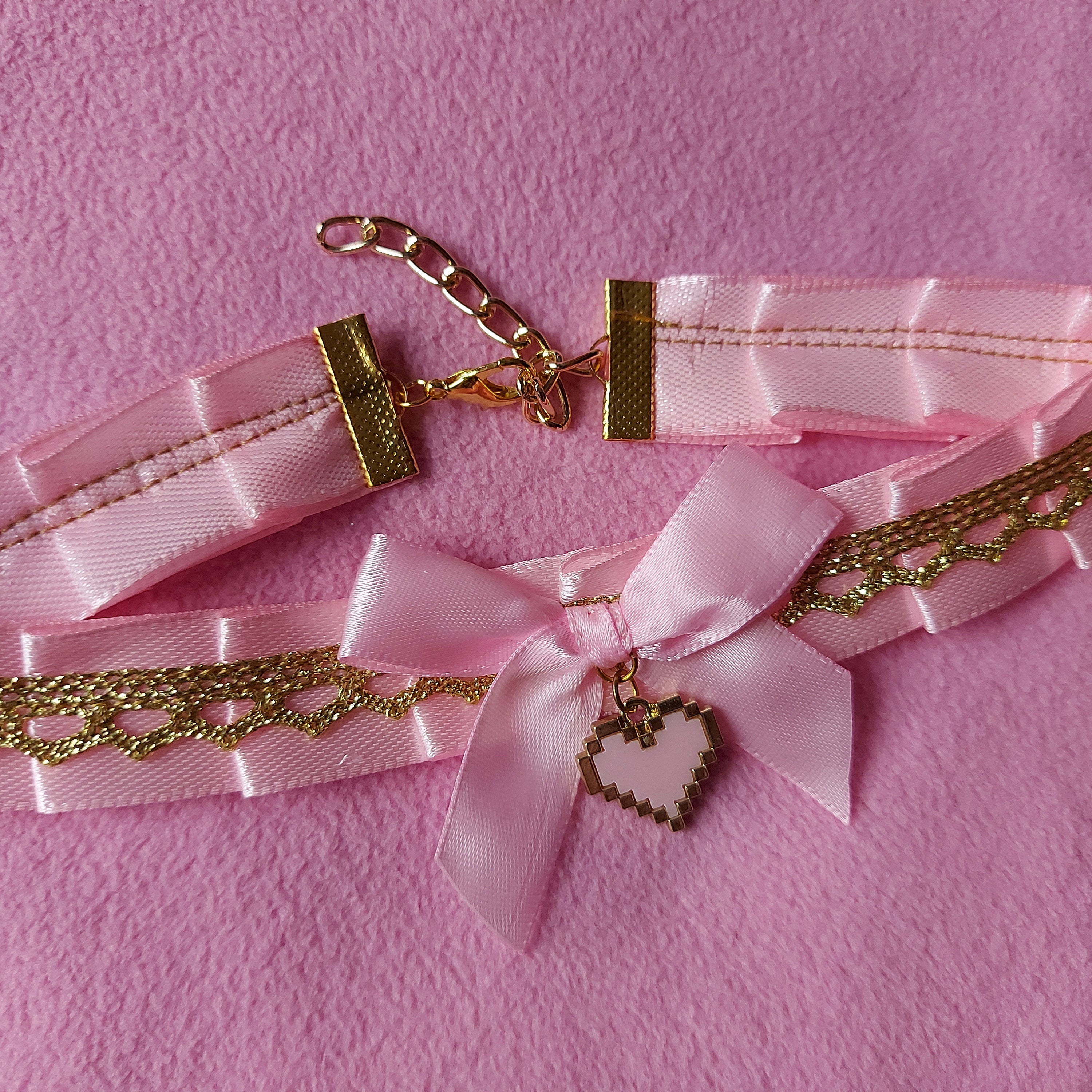 Kawaii Cute Collar Choker Pixel Gamer Heart Lace Pastel Pink - Etsy