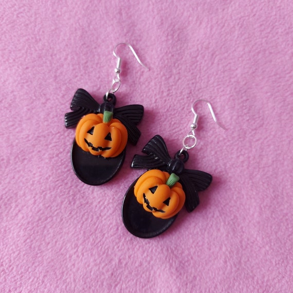 Kawaii Pastel Goth Pumpkin Cameo Earrings Cute Gothic Fairy | Etsy