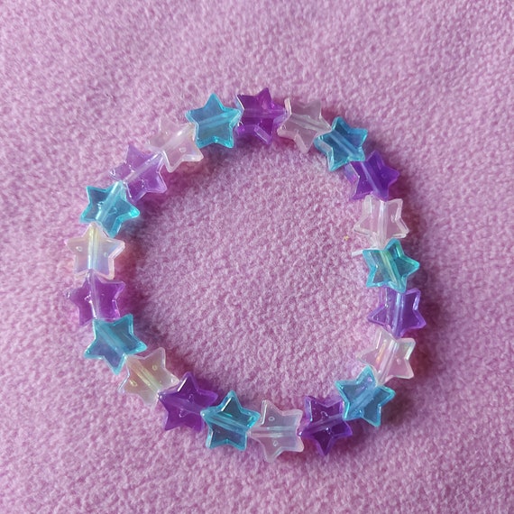 Kawaii Pastel Goth Rainbow Shimmer Kandi Bracelets, Fairy Kei