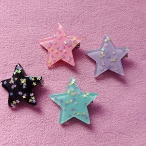 Kawaii cute small star glitter pink resin hairclips | pastel goth creepycute punk gohtic egl fairy kei pastel goth dolly party kei punk