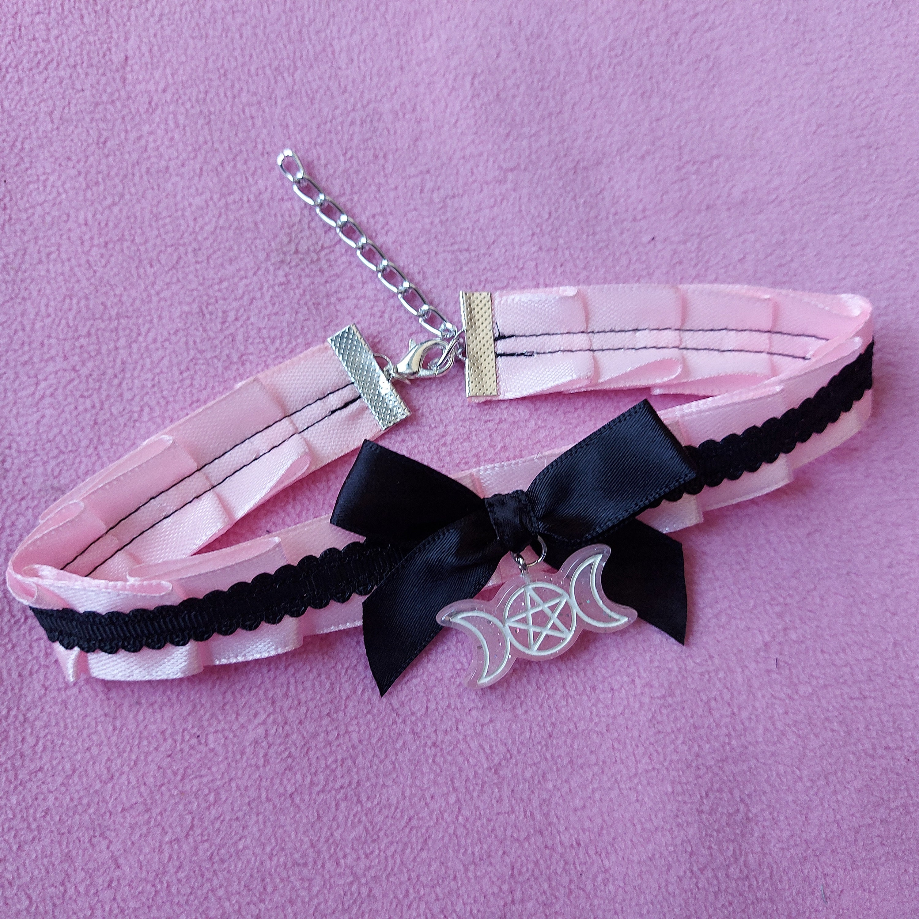 Pastel Goth Collar Choker Pentagram Lace Black Pink Bat Wing - Etsy