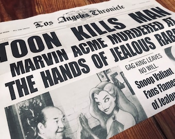 Los Angeles Chronicle “Toon Kills Man”- REPLICA (Who Framed Roger Rabbit)