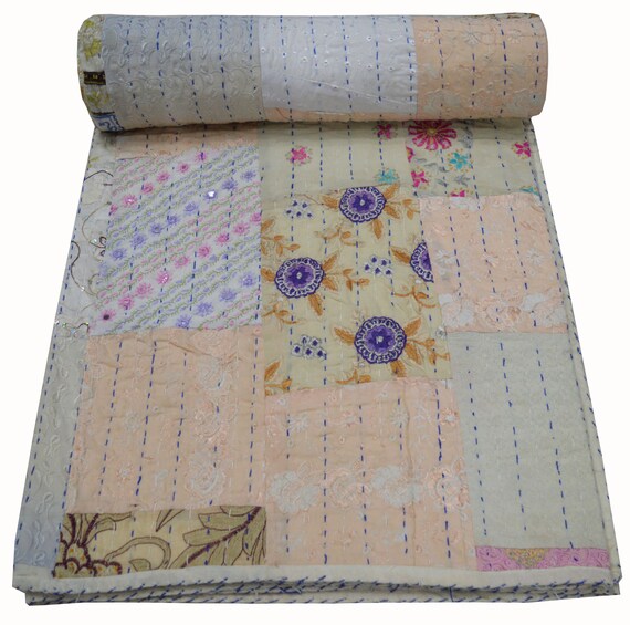Vintage Kantha Handmade Bedspread Indian Quilt Cotton Blanket Gudari Ralli Throw