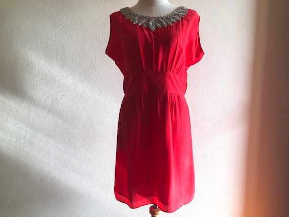 1980s Original VINTAGE 100% Pure Silk Red Short Dr