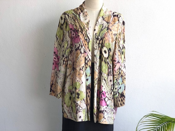 VINTAGE 80's SILK Shirt Blouse Top Natural Materia