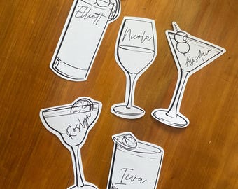 Cocktail / Drinks Place Name Cards - Martini Glass, Margarita Glass, Wine Glass, Tumbler Glass & Long Glass - Guest Name Cards | Place Cards