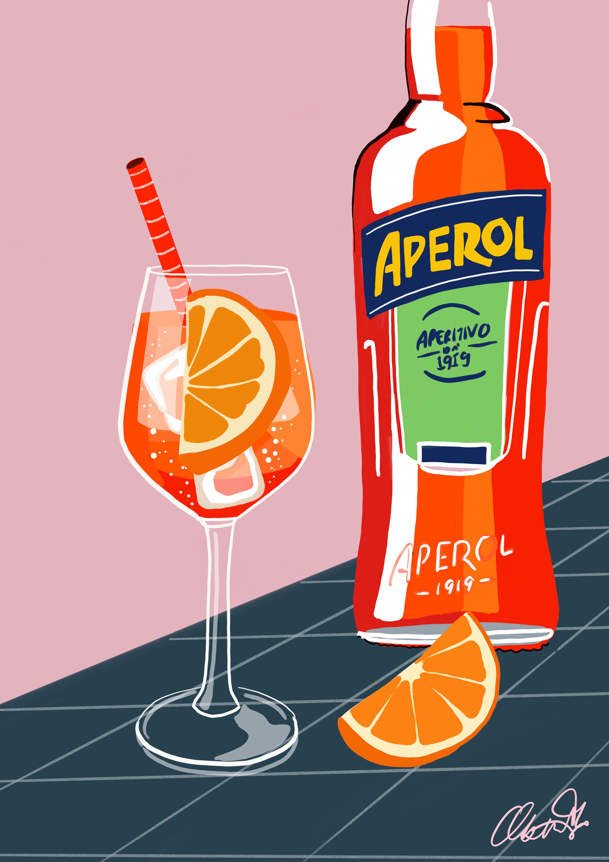 Illustrated Aperol Spritz Print | Etsy