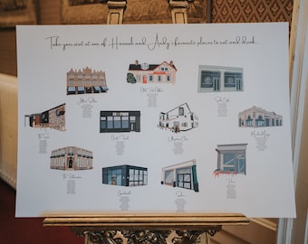 Bespoke Illustrated Location Table Plan A1 'couples Favourite Places ...