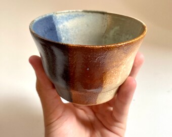 Handmade Stoneware Ceramic Bowl / Fruit Bowl / Food Bowl / Family Gift / Wedding Gift / Present / Brown, Blue and White