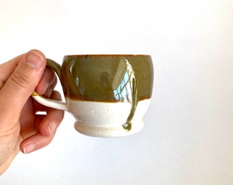 Handmade Stoneware Ceramic Mug / Coffee and Tea / Family Gift / Wedding Gift / Present / Green and White