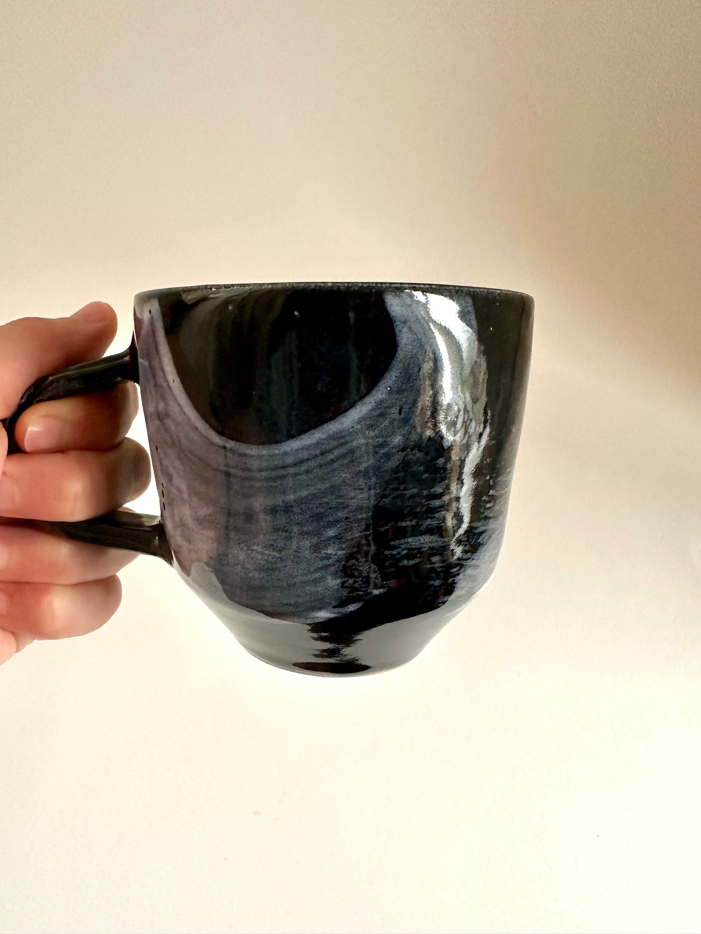 Handmade Stoneware Ceramic Mug / Coffee and Tea / Family Gift / Wedding Gift / Present / Black/ 400ml