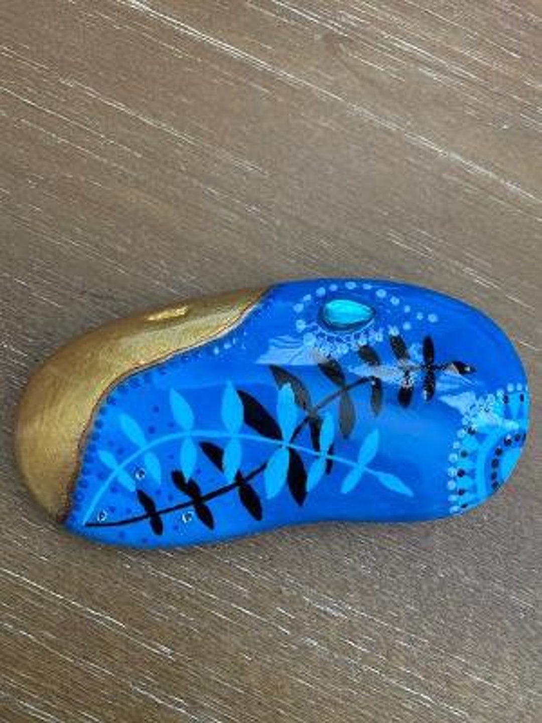 PAINTED Rock/blue and Gold Beauty With Bling - Etsy