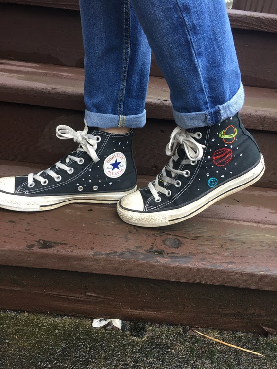 Hand Embroidered Black Space Converse 