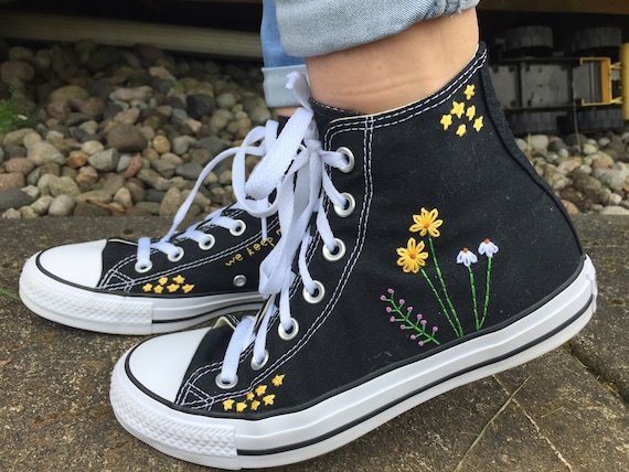 Stars and Flowers Embroidered Converse 