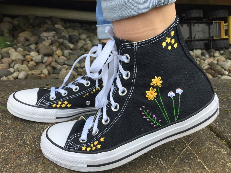 Stars and Flowers Embroidered Converse Etsy