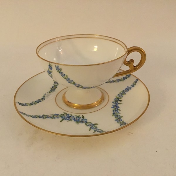 Beautiful Antique Elite,Limoges,France,Footed Demi Tasse Cup / Saucer C 1896-1900