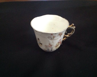 Vintage Colorful  Whimsical Cup with Carnival Figures  h 2.25" Base dia 1.5" top dia 2.75"