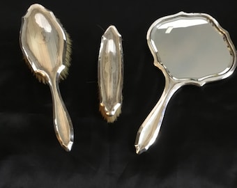 Prachtige Vintage Art Deco Style Sterling Ladies Vanity Set Of 3 Birmingham 1930 Door W.J.Wyatt & Co.