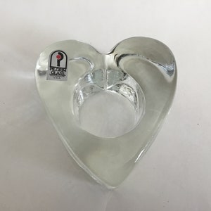 Vintage Pilgrim Handmade Clear Glass Heart Shaped Tea Light Holder 3.5”W 4”L 1 5/8” D
