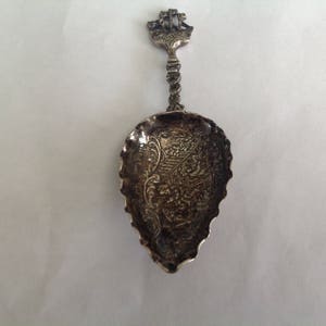 Lovely antique European Sterling Silver Tea Caddy Spoon, perhaps Dutch? With decorative floral swirls in Bowl, 3.75&quot;L