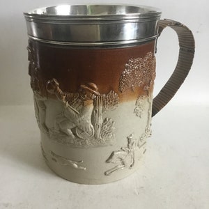Antique Georgian 1828 Large aSalt Glazed Stoneware Hunting Cup / Tankard
