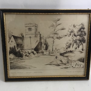 Vintage 1945 Ink-Drawing Of Callow,Church,Callow,England By Stanley A Hinsley.