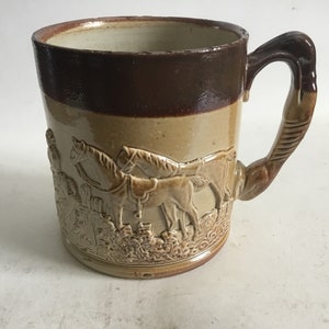 Antique English Victorian Salt Glazed Stoneware Hunting Cup / Mug / Tankard